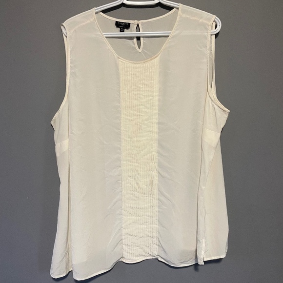 Talbots Washable Silk Pleated Front Cream Sheer Sleeveless Round Neck Blouse 20W - Picture 1 of 5